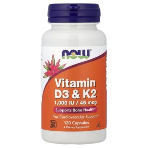 NOW Foods Vitamin D3 & K2 1,000 IU / 45 mcg, 120 capsules